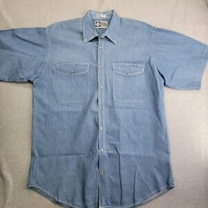 Double Impact Shirt Mens XLT Blue Denim Chambray Short Sleeve Snap Front Western